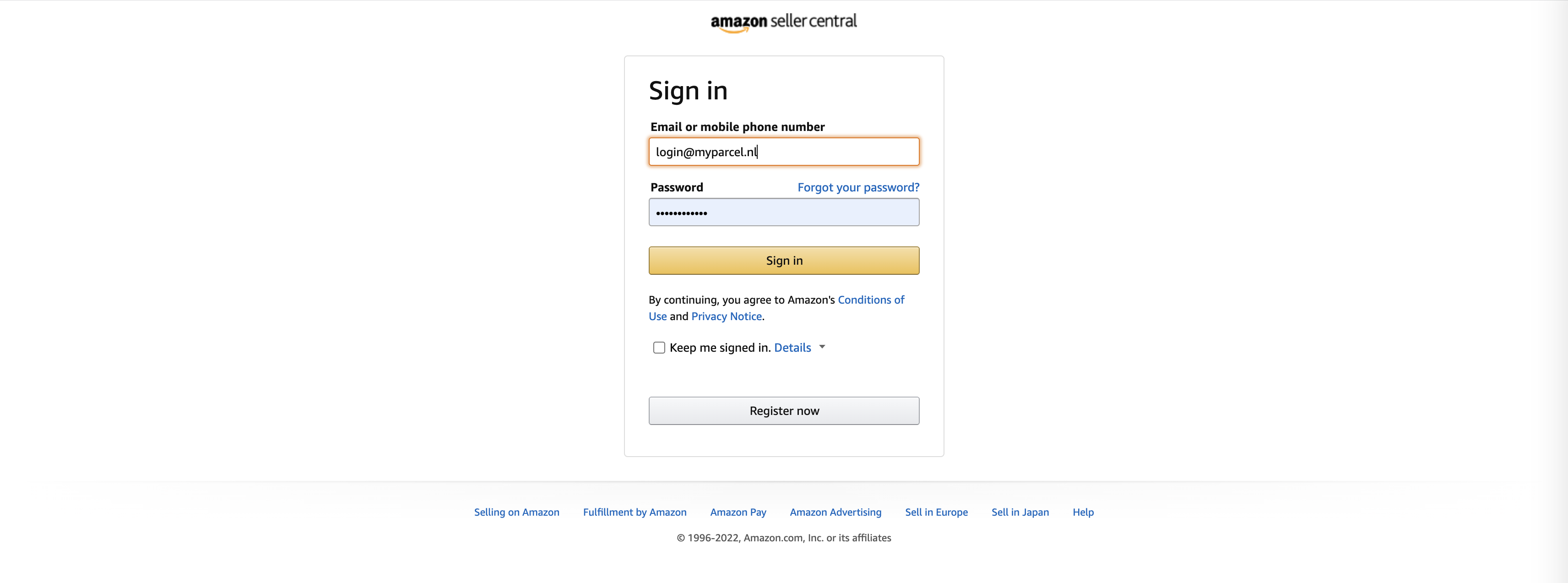 Amazon-loginscherm met e-mail en wachtwoord.